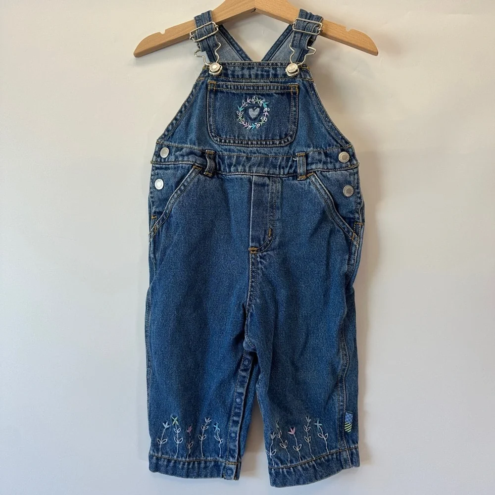 VTG Gymboree Rainbow Label 1999 12-18 Months Girls Embroidered Overalls XX-SMALL